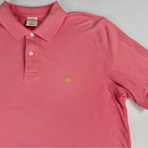 Brooks Brothers 346  Polo L 100% Cotton Waffle Solid Pink Yellow Logo original